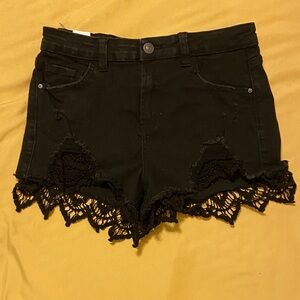 Almost Famous Black Jean Shorts with Lace Trim